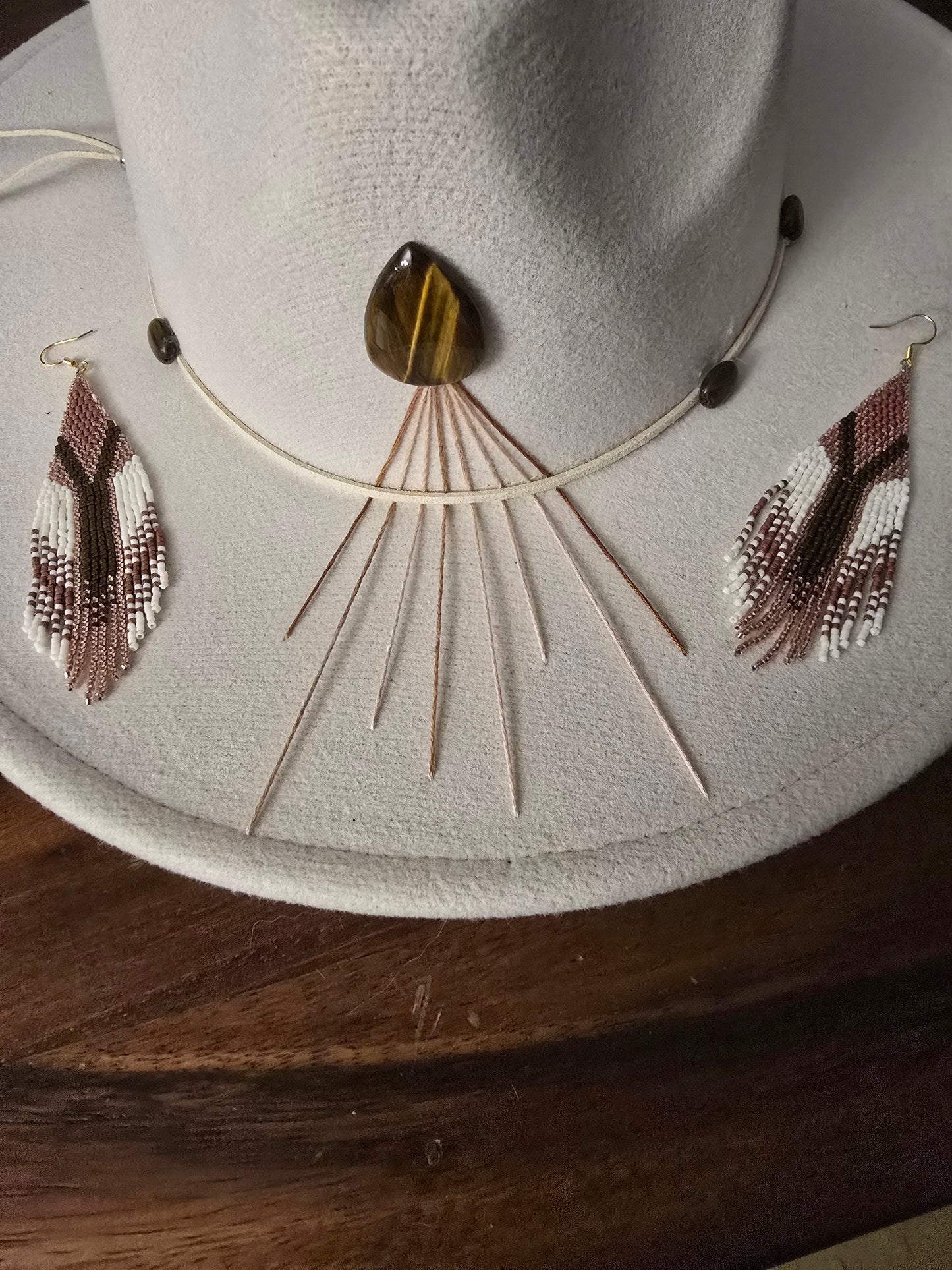 Tiger's Eye Fedora and Matching Earrings