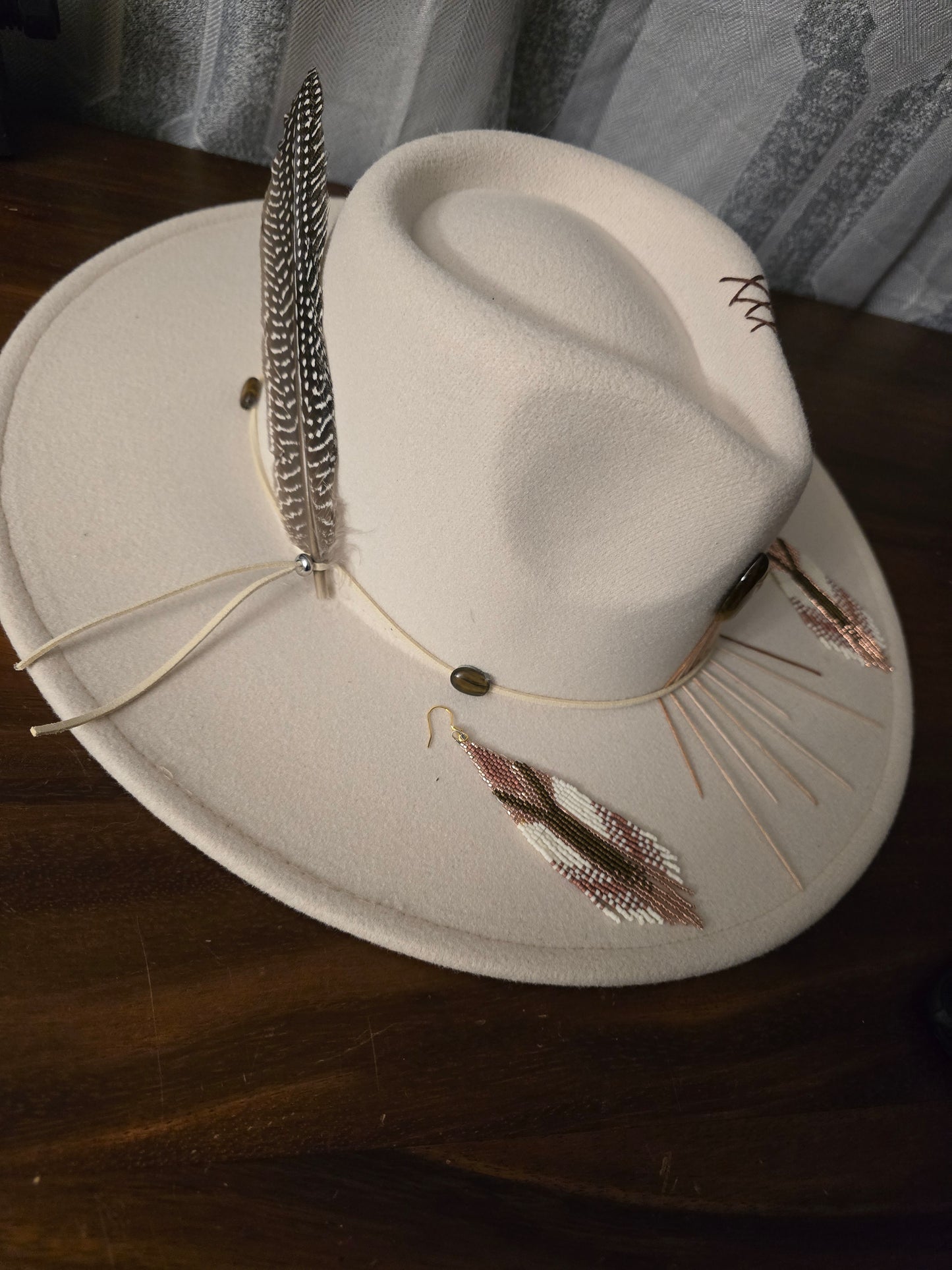 Tiger's Eye Fedora and Matching Earrings
