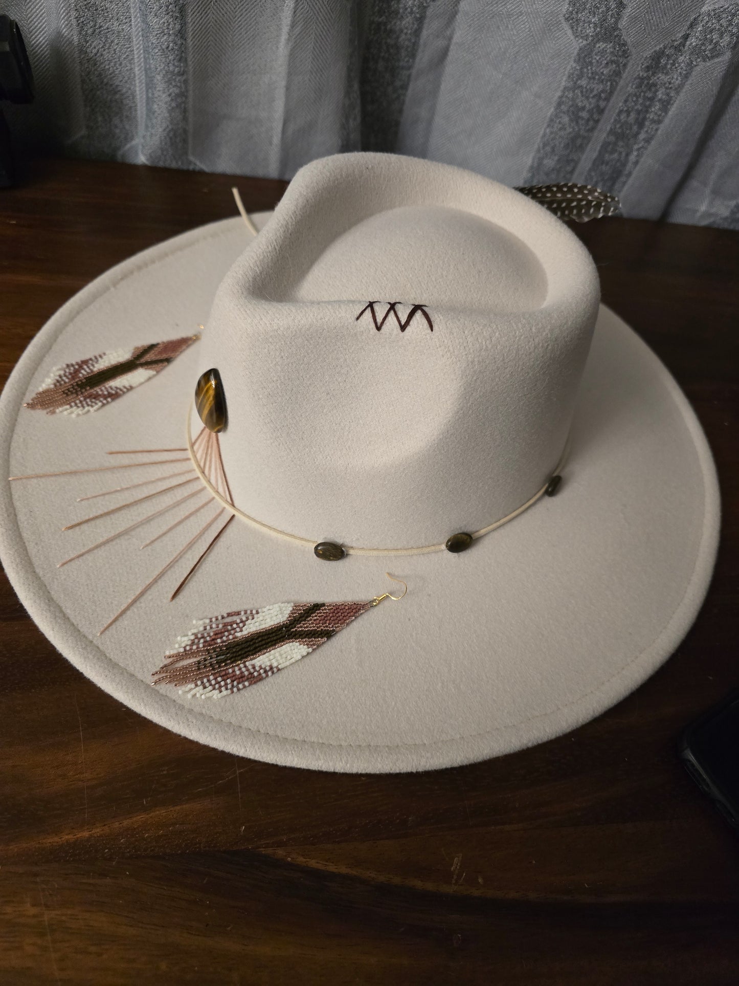 Tiger's Eye Fedora and Matching Earrings
