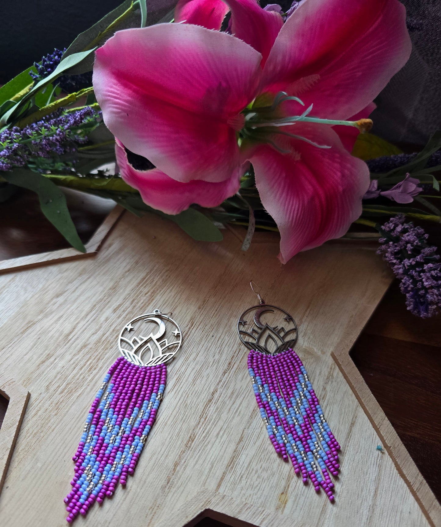 Moonlit Lotus Beaded Earrings