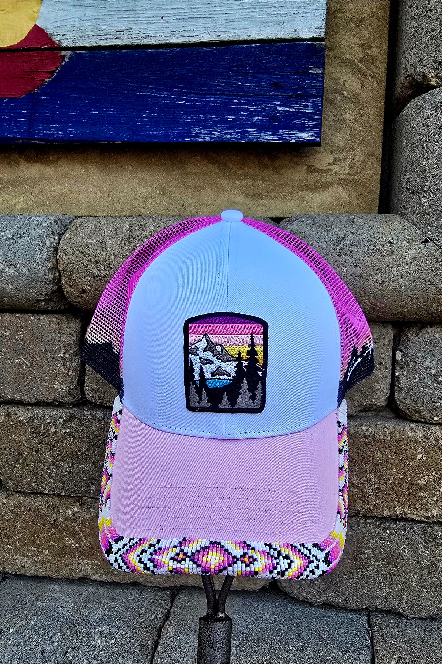 Painted Peaks Beaded Ballcap Brim and Matching Earrings