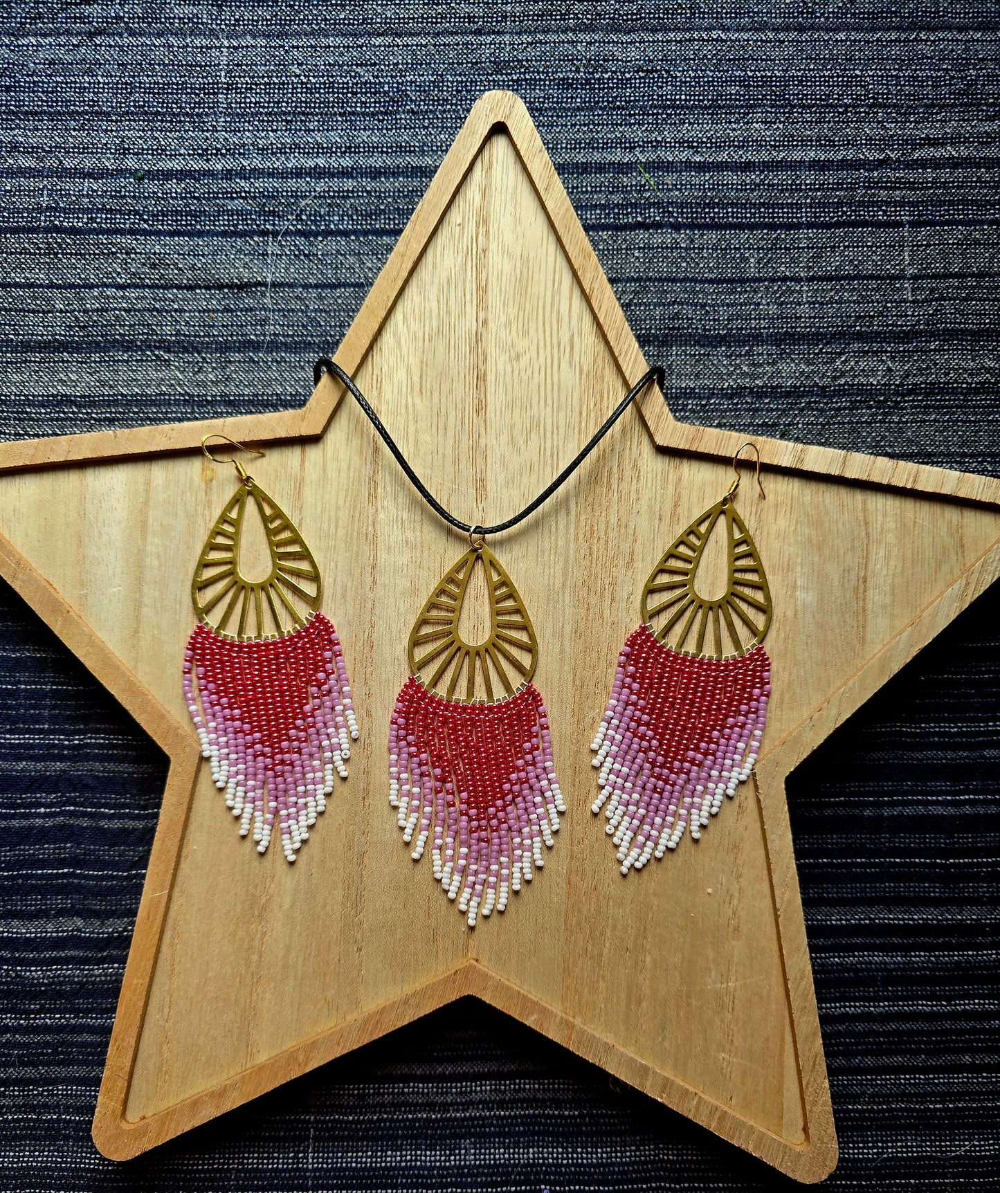 Beaded brass teardrop earrings.