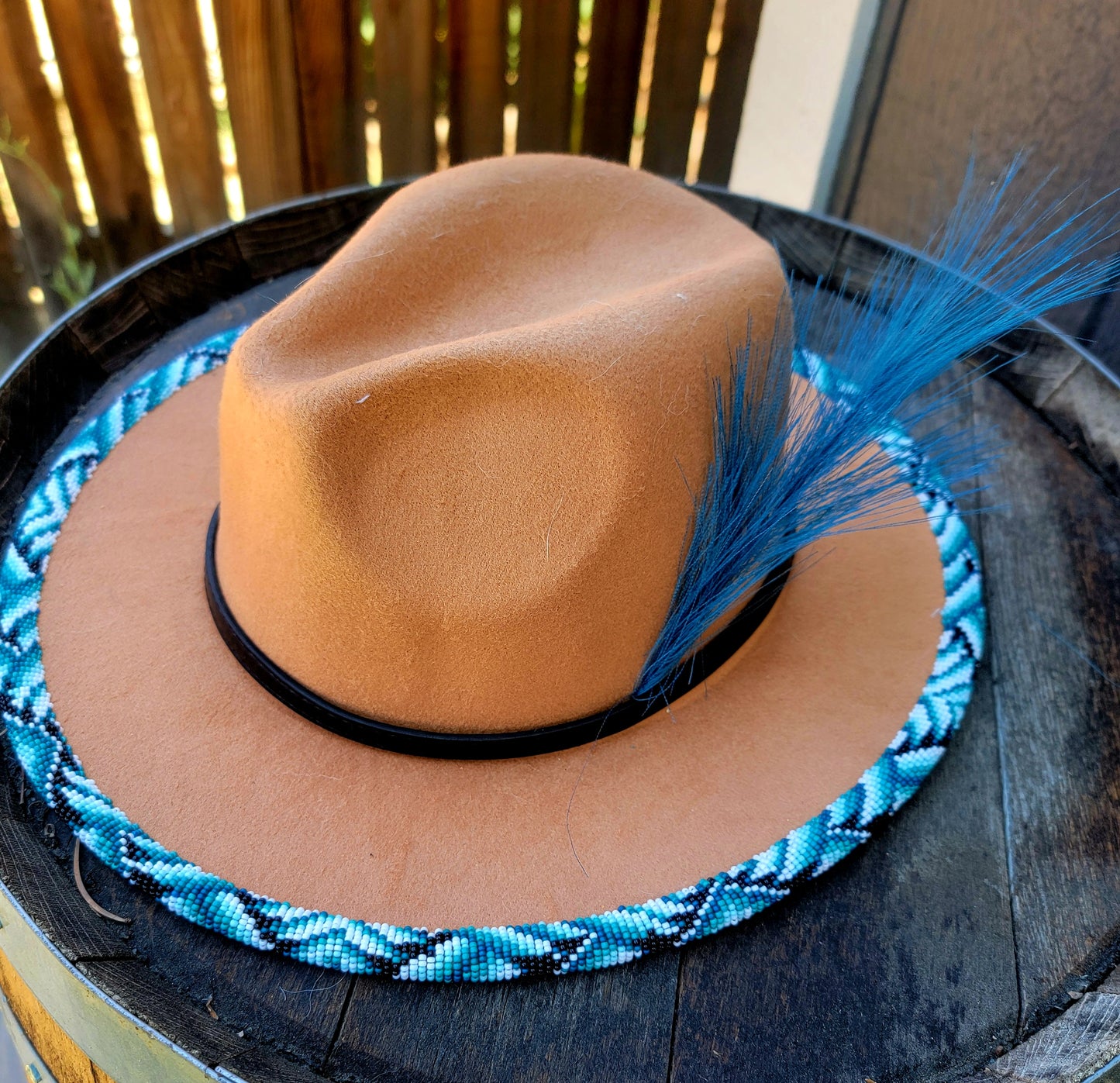 Excited to share my latest finished beaded hat. 
Take me to the mountains! 
Handbeaded brim with approximately 20 hours of beading. 😍🤩
Teal / blues but available in any custom ordered colors. 
$200.00 plus shipping 
Hat and matching earrings $240.00

#f