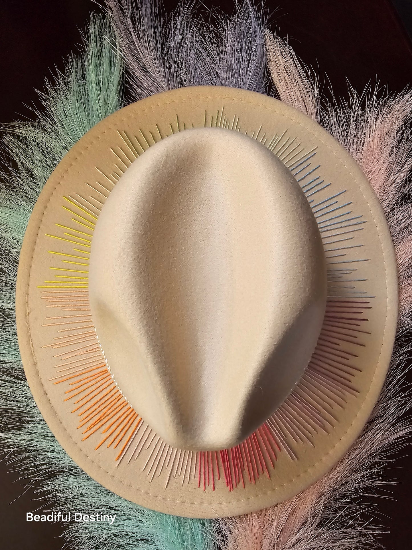 Pastel Rainbow Embroidered Fedora