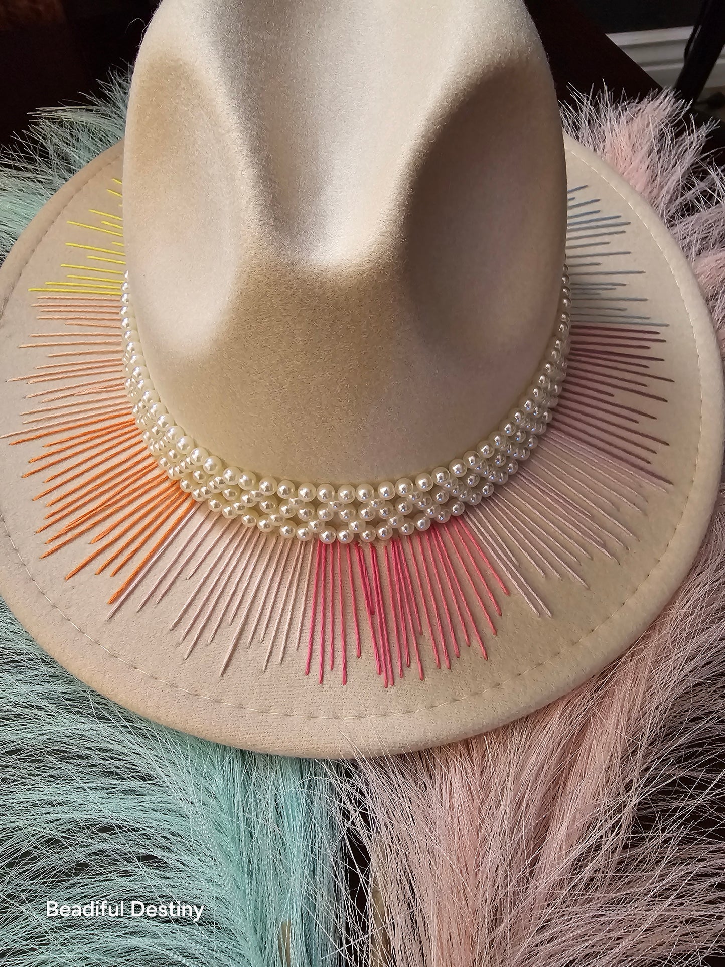 Pastel Rainbow Embroidered Fedora