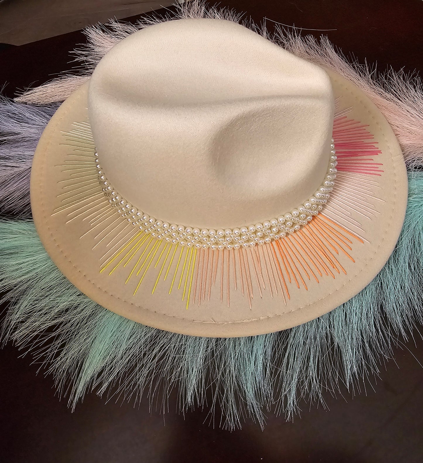 Pastel Rainbow Embroidered Fedora