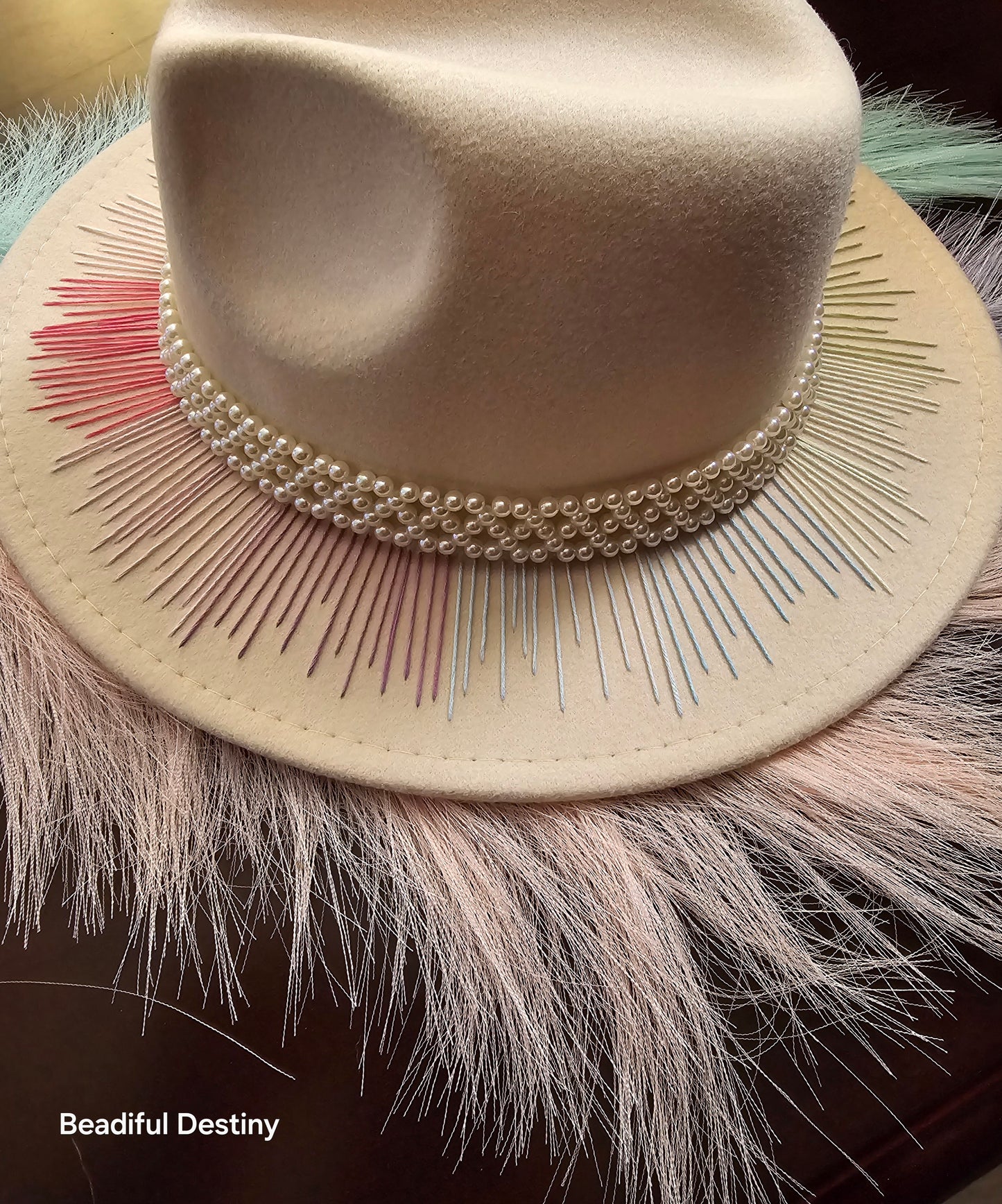 Pastel Rainbow Embroidered Fedora