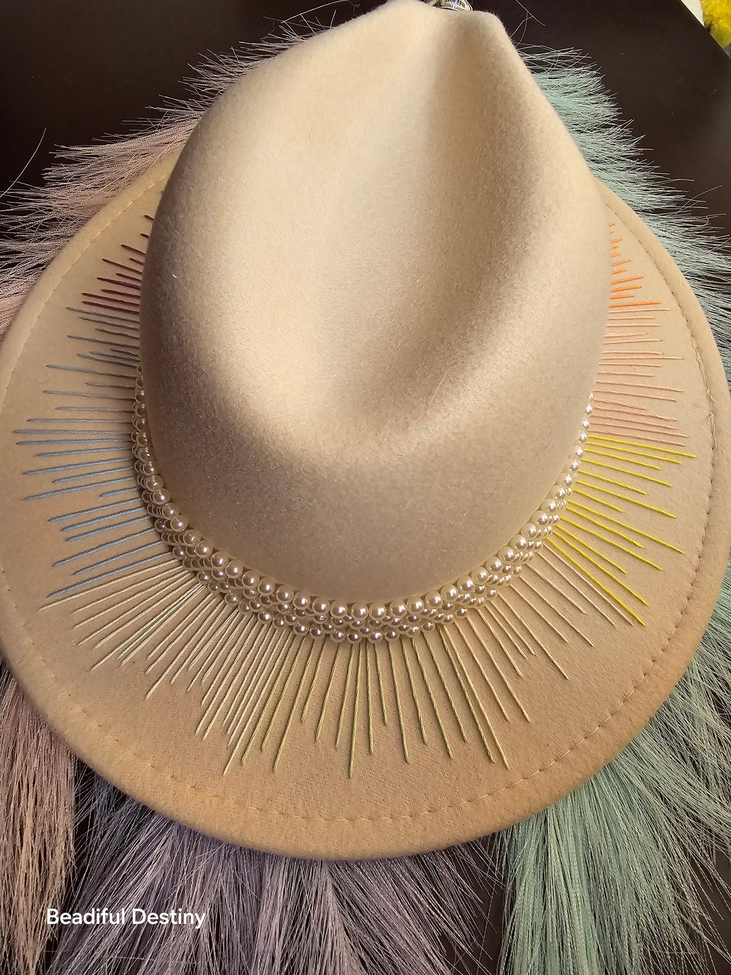 Pastel Rainbow Embroidered Fedora