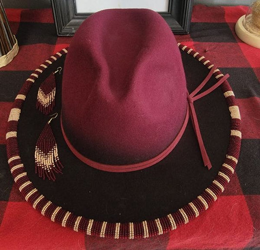 Mauve and black beaded fedora