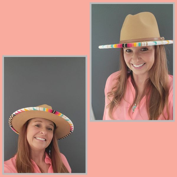 Beige Fedora Beaded Brim