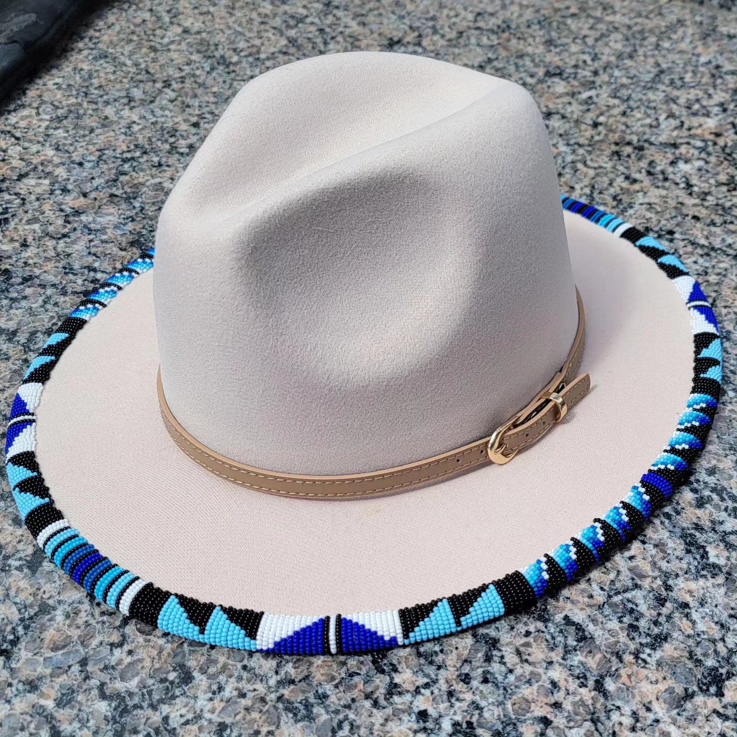 Blue Beaded Fedora Brim