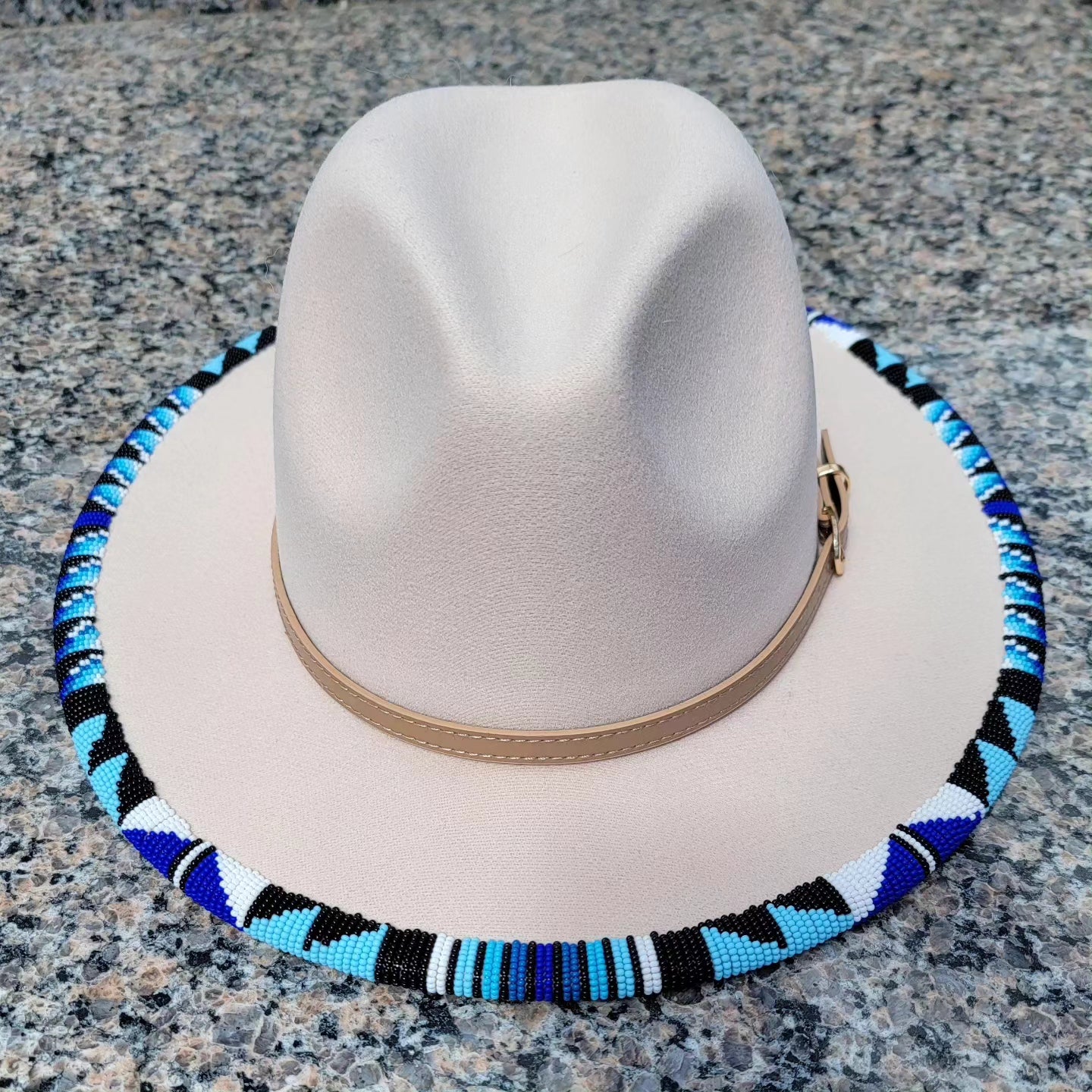 Blue Beaded Fedora Brim