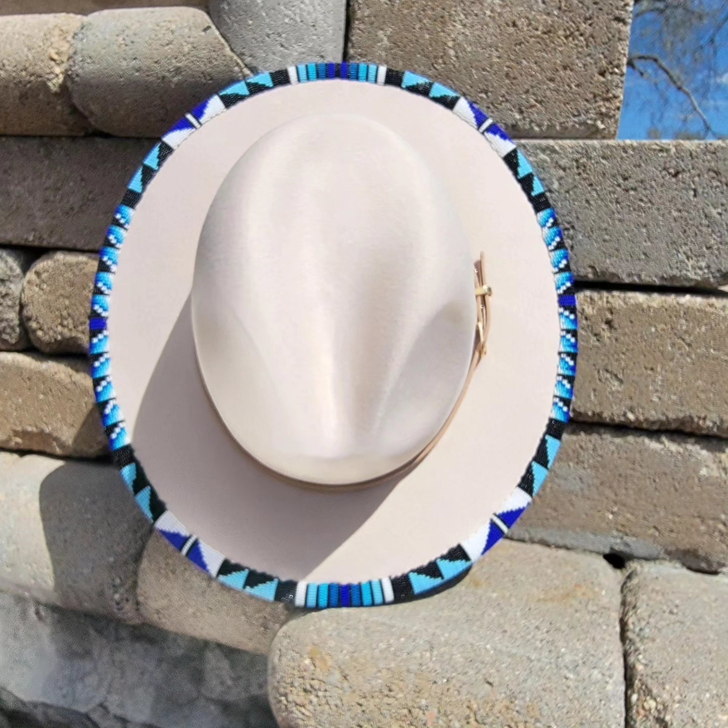 Blue Beaded Fedora Brim