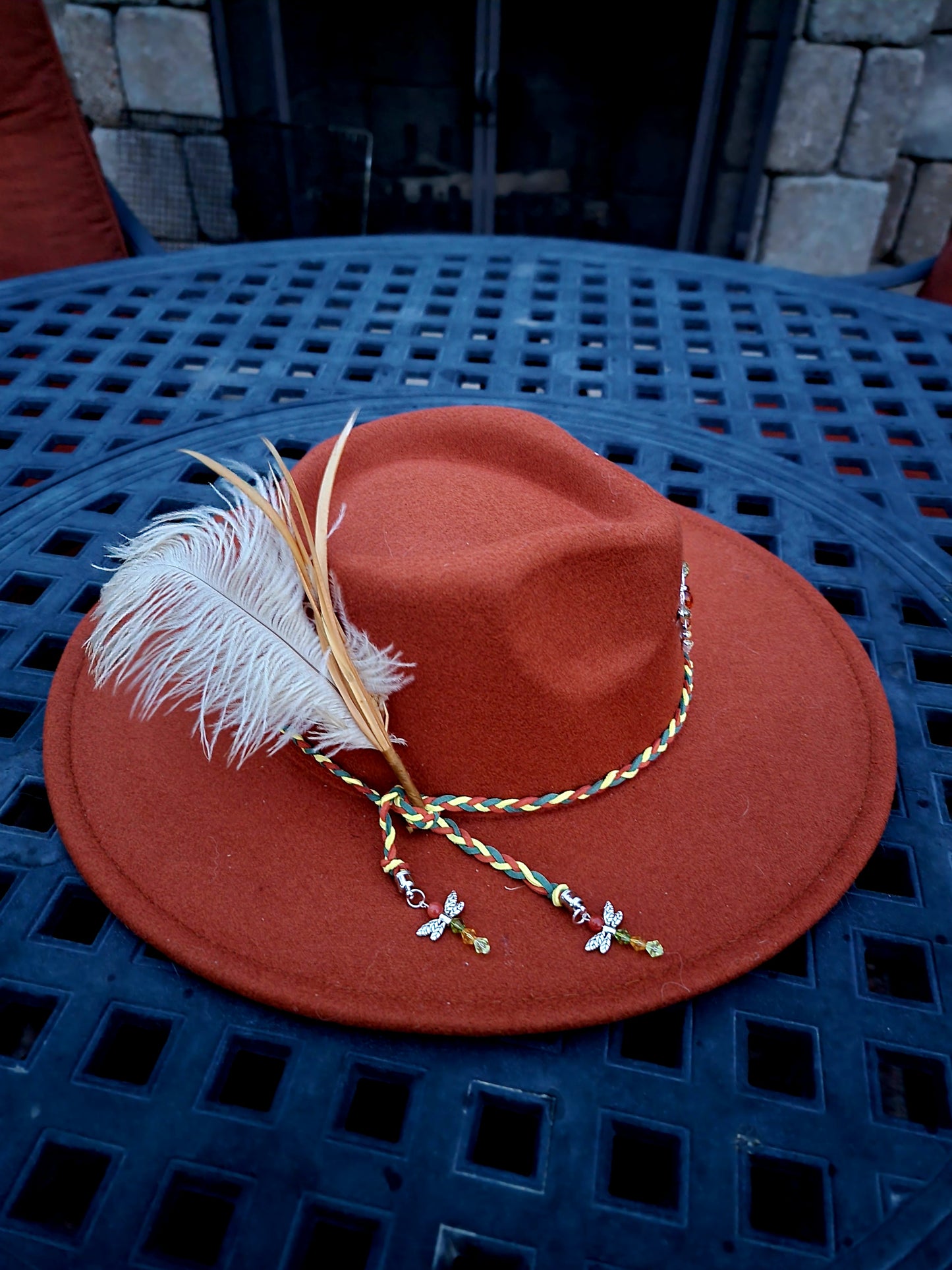 Rust colored Fedora with Dragonfly crystal