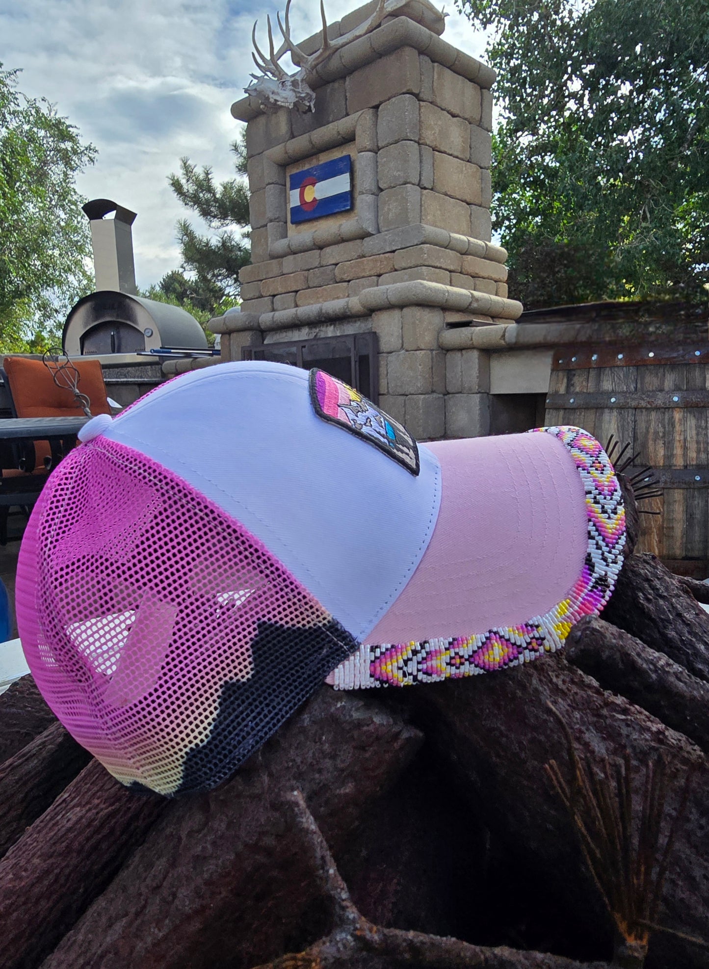 Painted Peaks Beaded Ballcap Brim and Matching Earrings