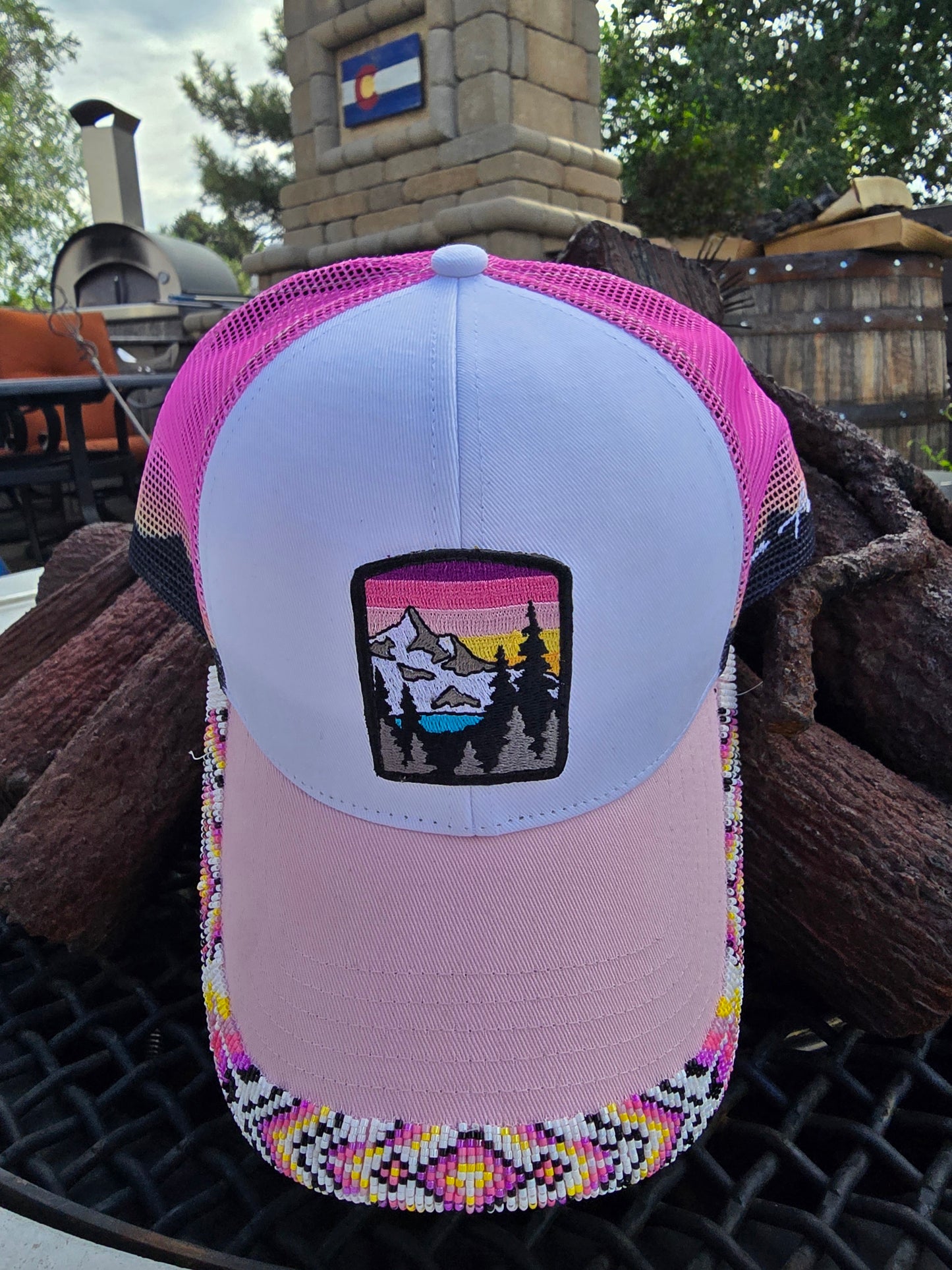 Painted Peaks Beaded Ballcap Brim and Matching Earrings