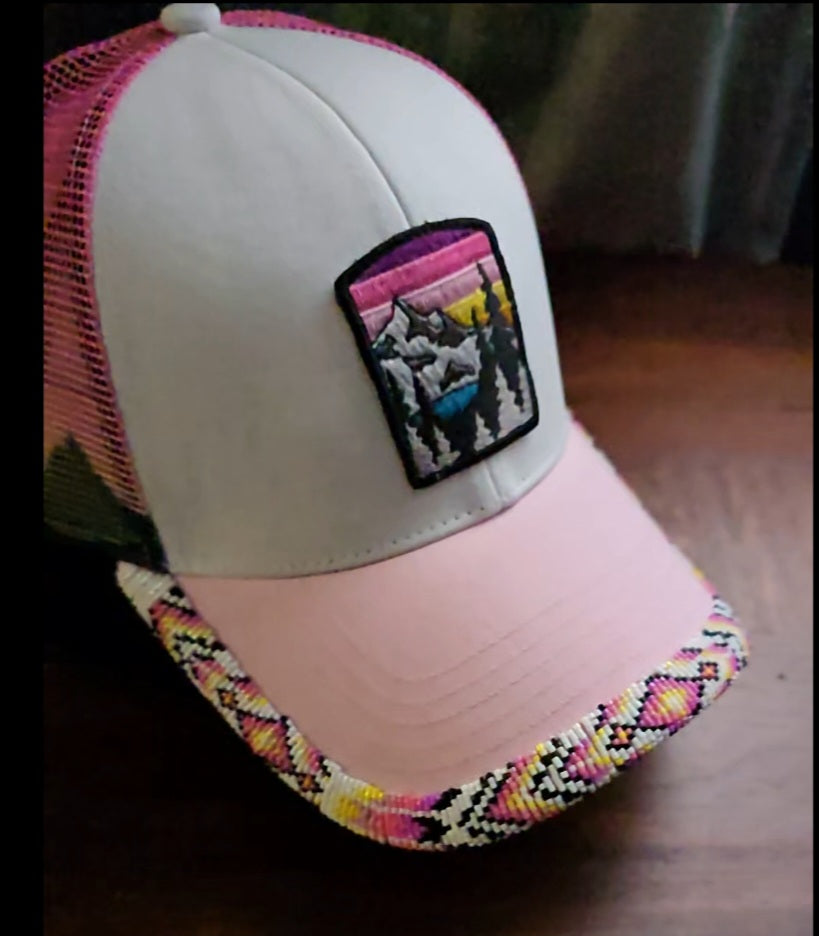 Painted Peaks Beaded Ballcap Brim and Matching Earrings